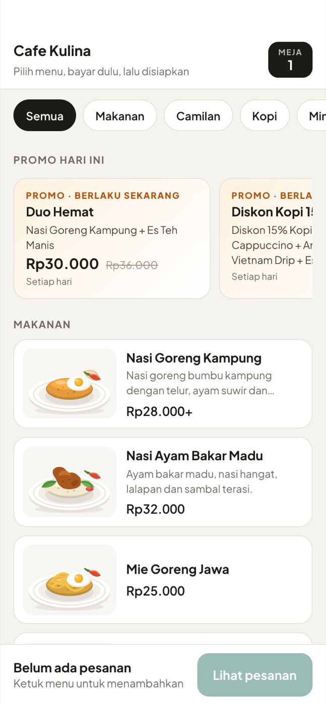 Halaman tamu, menu bergambar